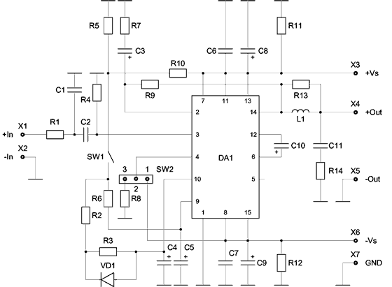 Схема УНЧ на микросхеме TDA1554 (2х22 Ватта)